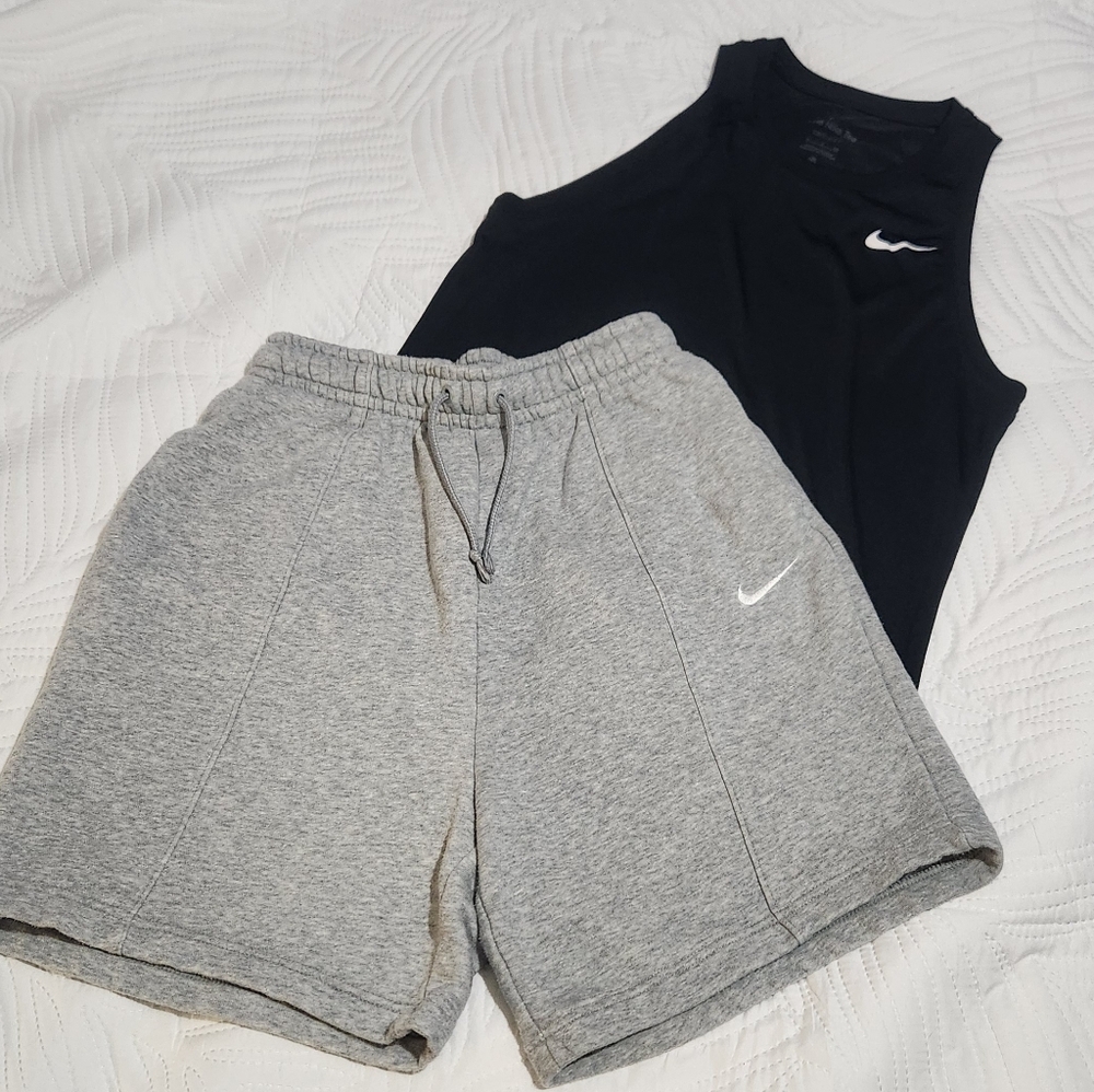 2 Pieces Nike Black Tank Top with Gray Fleece Shorts